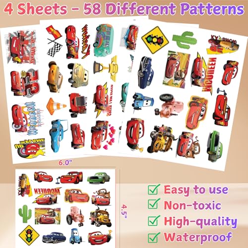 Racing Car Temporary Tattoos For Kids - Race Car Party Favors Birthday Decorations Supplies Gift Idea For Kids Teens Craft School Prizes - 58 Patterns