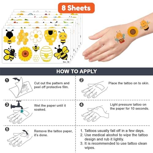 96PCS Happy Bee Day One Temporary Tattoos Honey Bees First Theme Birthday Party Decorations Favors Supplies Decor Cute Bumble Tattoo Stickers Gifts for Boys Girls Kids School Prizes Carnival Christmas
