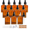 12 Pack 1 oz Amber Square Glass Dropper Bottle for Essential Oil, Perfume, Serums and Liquids
