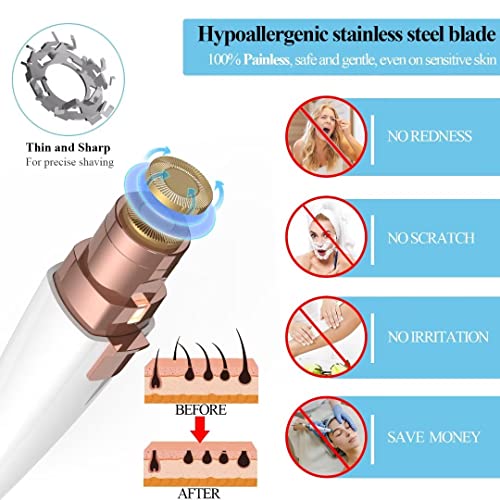 Eyebrow Razor,Facial Hair Removal for Women, (USB Rechargeable), 2 in 1 Eyebrow Trimmer and 100% Painless Hair Remover with Light for Nose, Lips, Face, Body