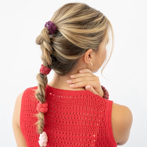 L. Erickson Red and Pink Hair Ties for Women, Knit Pony, 6 Pack, Orchard, Extra Thick No-Crease Bands with Strong Hold and Damage-Free Design, Soft Fuzzy Ponytail Holders in Bold Feminine Tones
