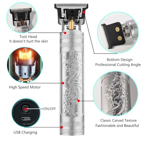 Cordless Hair Clippers for Men, 5.7" Travel Small Classical Sculpting Styling Rechargeable Hair Remover With 10 Pieces Earpick (Silver)