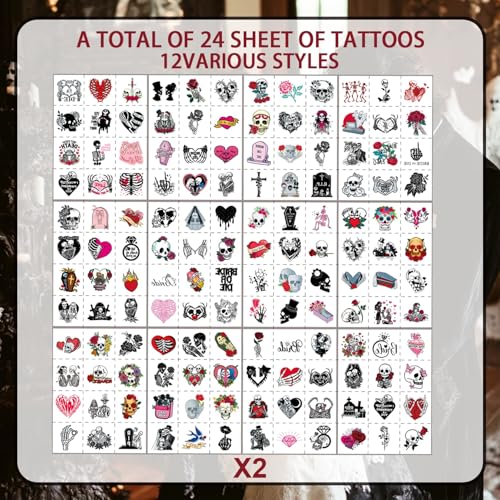 288PCS Til Death Do Us Temporary Tattoos Stickers Pre-cut Bride or Die Wedding Tattoos Gothic Halloween Bachelorette Stickers Tattoos for Bridal Shower Bachelorette Party Supplies Decorations
