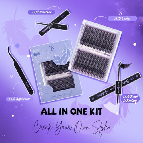 Lash Clusters Kit DIY Eyelash Extension Kit with Bond and Seal 280Pcs Wispy Fluffy Individual Lashes Natural Look D Curl Cluster Lashes 9-16mm Mix Length Reusable False Eyelashes for Beginners