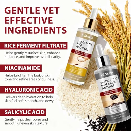 Black Rice Exfoliant and White Rice Ampoule Exfoliant, Peel Shot Glow Exfoliating Face Serum, Korean Skin Care Soft Exfoliating Body Scrub Dead Skin Cells, Blackheads Remover For All Skin Types 100ml