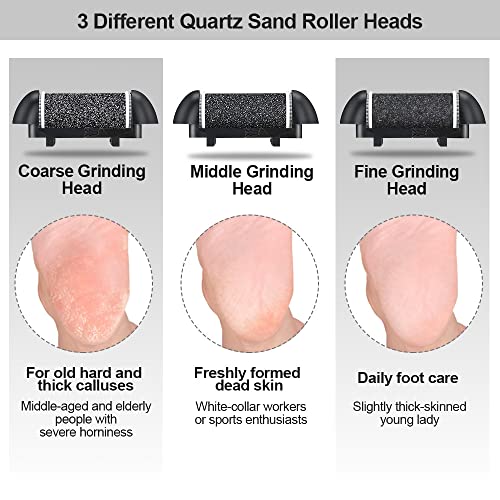 Electric Foot File Callus Remover, Rechargeable Pedicure Tools Foot Care Kit, Callus Remover for Feet with 3 Roller Heads,2 Speed for Remove Cracked Heels Calluses and Hard Skin