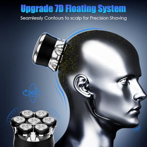 Head Shaver for Men Bald Head, 7D Rotary Head Shavers for Bald Men, Electric Bald Shaver with LED Display, Waterproof USB-C Fast Charging