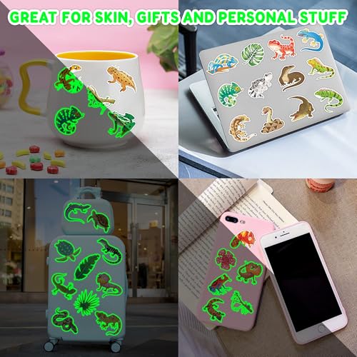 96PCS Reptile Animal Safari Jungle Lizard Pre-Cut Luminous Glow in the dark Temporary Tattoos for Kids | Super Cute Theme Birthday Party Favors Supplies Decorations, Fake Tattoos Gifts for Boys Girls