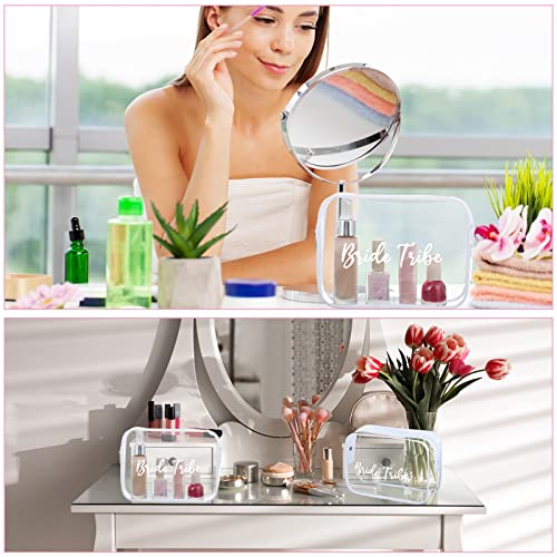 Amylove 10 Pcs Bridesmaid Makeup Bag for Bridal Party Gifts Clear Makeup Bags Toiletry Bridesmaid Proposal Gift Cosmetic travel Cosmetic Bag for Wedding Bachelorette Party Favor(White)