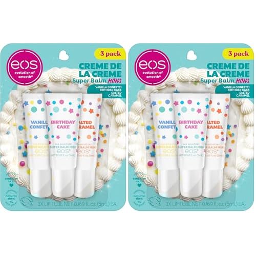 eos 24H Moisture Super Balm Minis- Cr?me de la Cr?me,Limited-Edition Lip Mask,Lip Mask,Made for Sensitive Skin,Shea Butter,Variety Pack,0.169 fl oz,3 Count (Pack of 2)