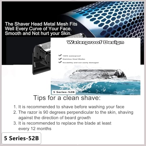 52b Series 5 Electric Shaver Blades Compatible with Series 5 Replacement Head,for S5 Replacement Head,Foil Cutter Replacement for S5 Electric Shave 5090,5190cc,5040,5140s,5030s Etc Model