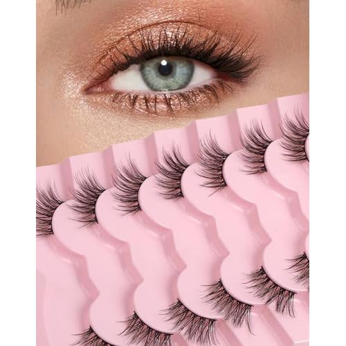 Half Lashes Natural Eyelashes 3/4 Wispy Lashes Natural Look Cat Eyelash False Corner Lash Long Strip Fluffy Pack 7 Pairs 16MM D18