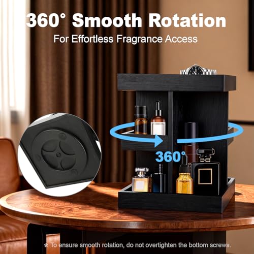 Cologne Organizer for Men, 3-Tier Perfume Stand with 360¡Æ Rotation, Large Capacity Wood Cologne Shelf for Desk, Nightstand Organizer, Dresser, Birthday Christmas Gifts for Men (Black)