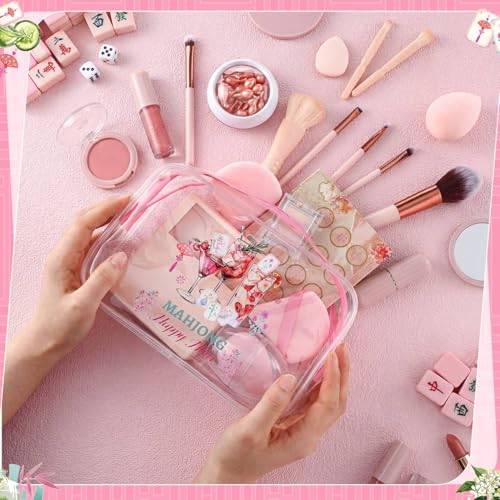 Hsei 12 Pcs Mahjong Cocktail Clear Cosmetic Bag Gifts for Women Mahjong Makeup Bag Waterproof PVC Mah Jong Zippered Pouch for Lover Player Friend Grandma Lucky Mother's Day Birthday New Year Gift