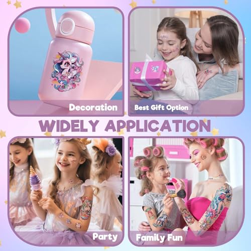 Unicorn Temporary Tattoo for Kids 35pcs Realistic Fake Tattoos, Full Half Arm Sleeve Glitter Tattoo Kit, Waterproof Birthday Party Supplies, Makeup Gifts for Girls Kids (24 Sheets)