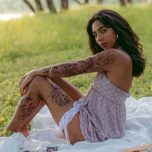 Aresvns Cute Temporary Tattoo, Cute Fake Tattoo for Women, Waterpoof Sleeve Tattoo Temporary for BBQ Pool Beach Party