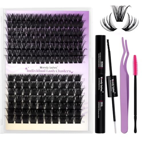 Lash Clusters Kit for Using at Home: Lightweight, DIY, Natural, Fluffy, Wispy, Waterproof, Anime, Manga, Cat Eye, C Curl, 12-16mm, 100P+200P, Wendy, RT318