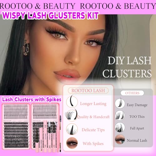 Lash Clusters Kit with Spikes, 80D+100D Eyelash Clusters Extensions Individual D Curl Fluffy Wispy False Eyelashes DlY Manga Lashes Extension Kit (12-22mm, Lash Clusters Kit)