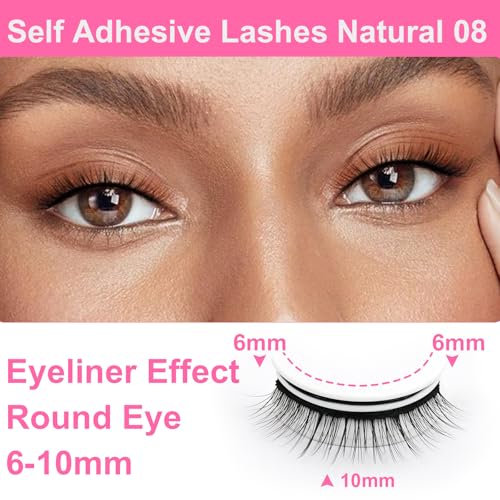 EMEDA Self Adhesive Eyelashes Natural Look No Glue Eyelashes 10mm Pre glued Waterproof Glueless No Glue Needed Reusable Stick on False Strip Lashes Easy for Beginner(L08 with Tweezers)