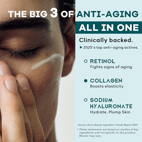 6-in-1 Face Cream for Men: Hydrating Water Based Men Face Moisturizer with Retinol, Collagen, Sodium Hyaluronate - Mens Anti Aging Face Cream for Day and Night Use (1.7 Fl Oz (Pack of 1))