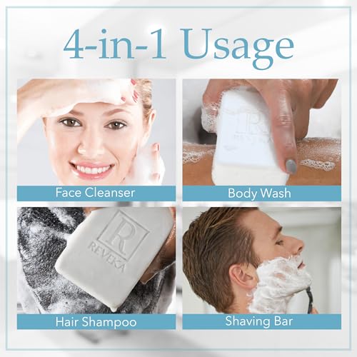 Reveka Skincare Magnesium Soap ? 4-in-1 Natural Bar for Face, Body, Hair & Shaving | Triple-Milled with Shea Butter | USA-Made Peppermint Soap | 4 Pack (7 oz Each)