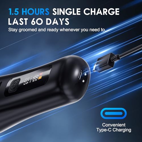 Electric Body Hair Trimmer - IPX7 Waterproof Trimmer for Men with LED Light, Wet/Dry Groomer, USB-C Rechargeable- Men's Pubic, Groin and Body Shave,Balls & Sensitive Skin Safe-Christmas Gifts for Men