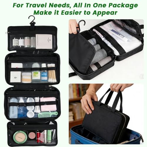 4-Layer Foldable Hanging Toiletry Bag ? Large Capacity Travel Organizer with Dry-Wet Separation, Portable Toiletry Kit for 3-5 People (Black)