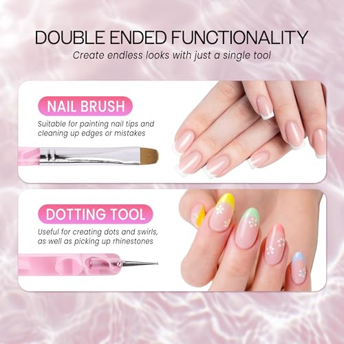 Ivy L Premium 2 Way French Gel Acrylic Nail Art Kolinsky Brush with Dotting Tool for Professional Manicure Cuticle Clean up Nail Art Design (Size # 14, Pink Marble)