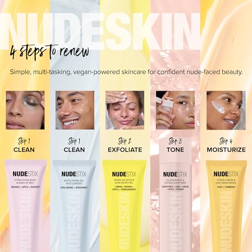Nudestix 3-Step Citrus Renew Set for Sensitive Skin ? Travel-Size Cleanser, Exfoliator & Moisturizer Kit | Gentle, Vegan Skincare Routine with Vitamin C & Fruit Enzymes