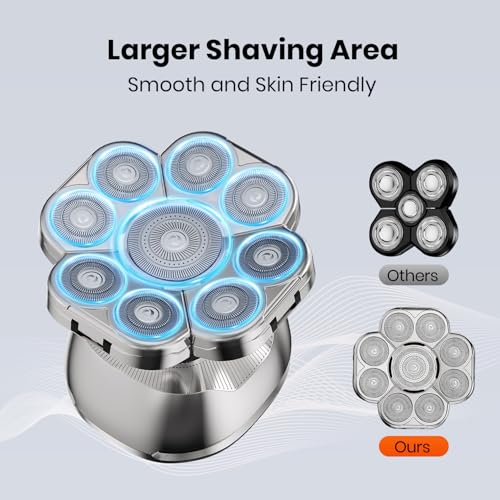 9D Head Shavers for Bald Men, 5-in-1 Upgraded Electric Razor, Cordless Rechargeable Electric Shavers for Men, IPX7 Waterproof Wet Dry Grooming Kit for Balder with LED Display, Gift for Husband Dad