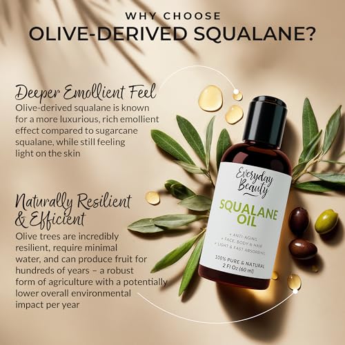 Squalane Oil - 100% Pure & Natural Plant Derived Facial Oil 2 Fl Oz - Cold Pressed and Unrefined Premium Grade Multipurpose Moisturizing Oil for Skin and Hair (Pack of 2)