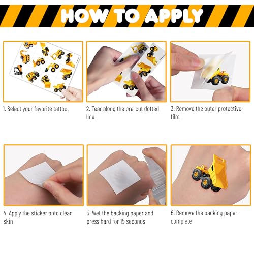96 PCS Construction Car Truck Pre-Cut Temporary Tattoos for Kids | Super Cute Themed Birthday Party Favors, Supplies, Decorations, Fake Tattoo Stickers (multiple)