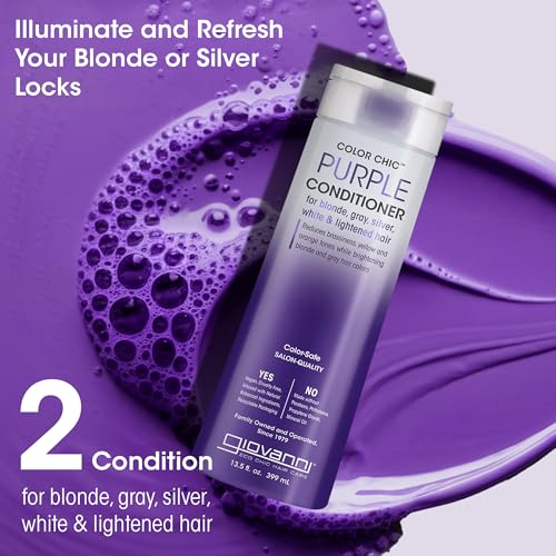 GIOVANNI Color Chic Purple Conditioner for Blonde, Gray, Silver, White, & Bleached Hair - Reduces Brass, Yellow, & Orange Tones, Adds Shine, Vegan, Cruelty Free - 13.5 fl oz