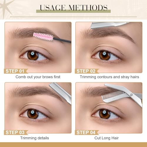 Stainless Steel Eyebrow Trimmer Set Eyebrow Grooming Scissors with Comb Dermaplane Facial Razor with 3 Blades Refills Face Grooming Razor for Women and Men