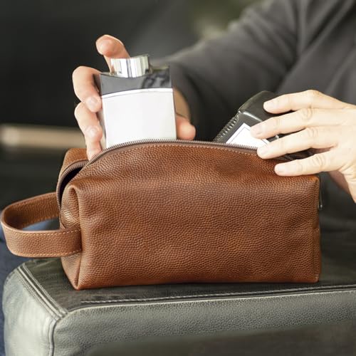 Leather Toiletry Bag for Men ? Water Resistant Travel Dopp Kit - Premium Full Grain Leather Cosmetic Case- Perfect Gifts for Him - Mens Toiletry Bag (Honey)