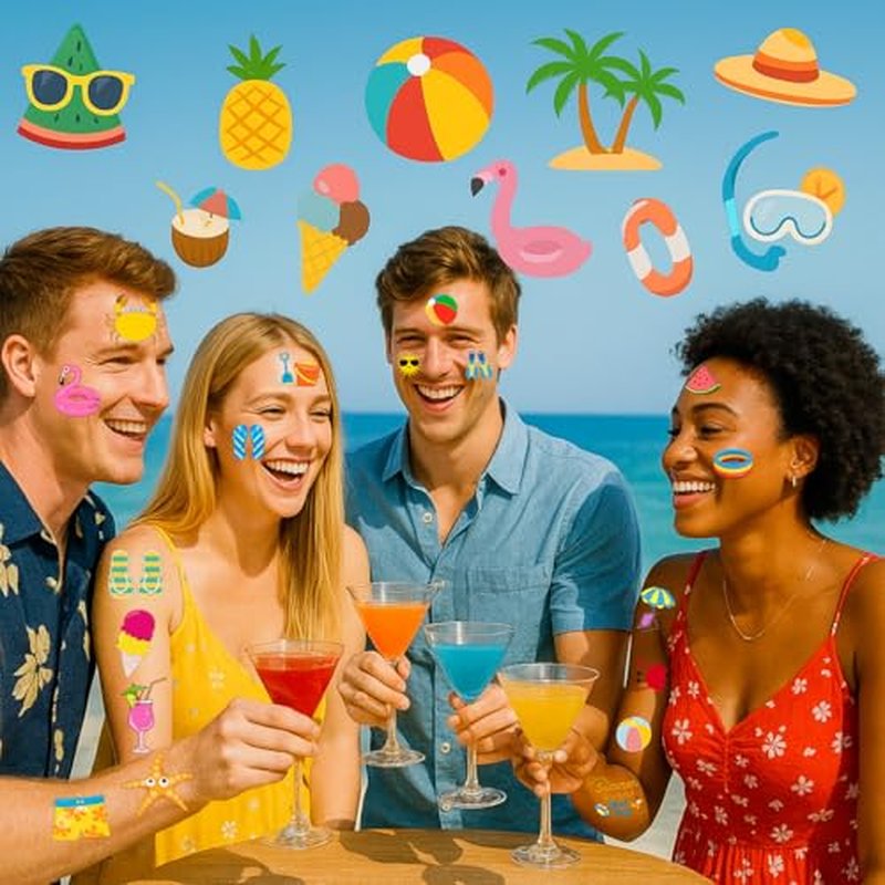 96PCS Beach Pool Temporary Tattoos ? Summer Vacation Theme Birthday Party Decorations, Fun Water Play Stickers for Kids Boys Girls, Party Favors, School Gifts & Rewards