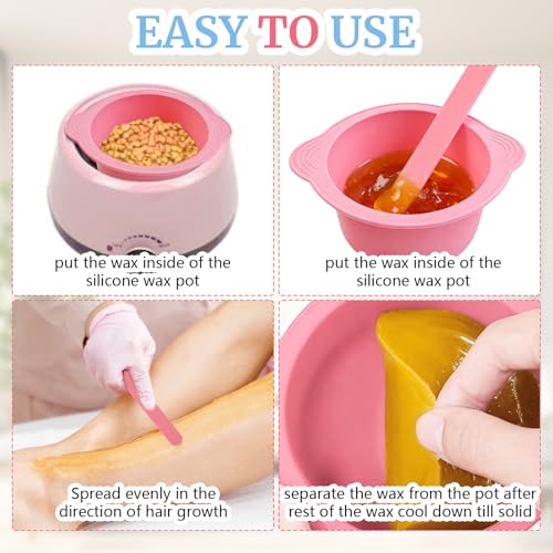 2 Pack Silicone Wax Warmer Liner with Spatula Sticks - Reusable Non-Stick Wax Pot Bowl Replacement,Wax Melt Liner for Hair Removal Waxing Supplies (Pink/Blue)