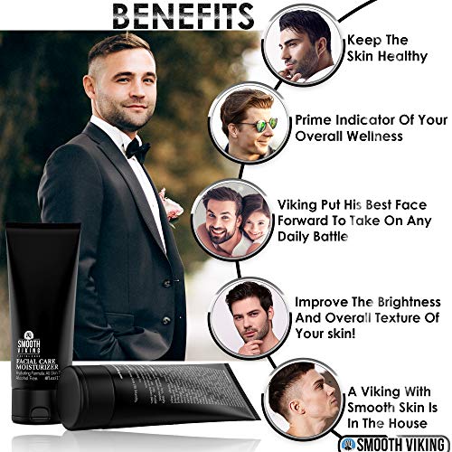 Smooth Viking Men's Face Moisturizer - Daily Hydrating Face Lotion, 4 oz - Alcohol-Free Facial Cream for Sensitive, Dry, and Oily Skin - Age-Defying Skin Firming Formula