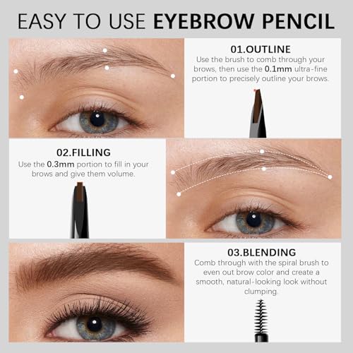 Browcharm Microblading Eyebrow Pencil for Women,0.1mm Ultra-Fine Mechanical Pencil,Makeup Brow Definer Waterproof (CU 05 Deep Brown, 1 Count Pack of 1)