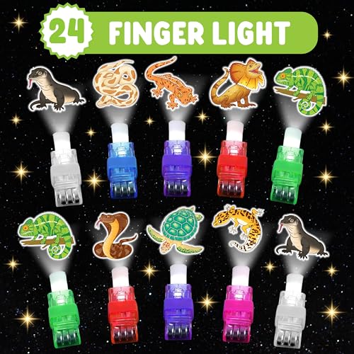72 PCS Reptile Party Favors ? 48 PCS Luminous Tattoos & 24 PCS LED Finger Lights Combo ? Birthday Goodie Bag Fillers, Party Supplies, Gifts Light Up Toys Glow In The Dark for Boys and Girls