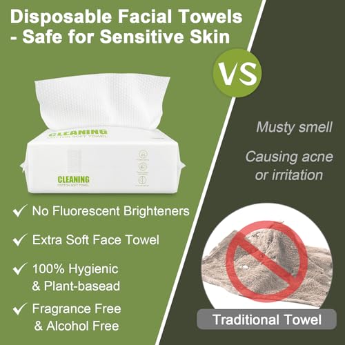 KODAMO Disposable Face Towels ? 120 Count Soft & Thick Facial Towelettes for Women & Men ? Travel-Friendly Cotton Tissue, Fresh Makeup Remover & Cleansing Cloths
