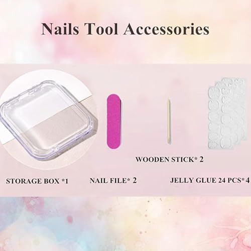 Press on Nails Handmade Nails Luxury Reusable Fake Nails For Girls Short Almond Armor Colorful Blue Diamonds HandPainted Salon Loveful Design Acrylic Gel UV Finished 3D Nails 10PCS (A074, L)