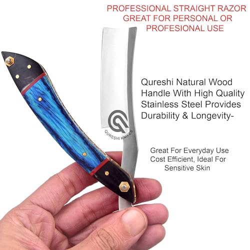 Professional Straight Razor with Leather Strop - Straight Edge Barber Razor Premium for Men & Women (Stainless Steel Blade)