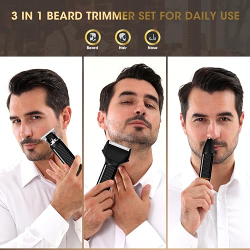 Lanumi 3-in-1 Beard Trimmer Kit for Men - Rechargeable Electric Hair Trimmer with Nose Hair Trimmer & Shaver - Cordless Grooming Set for Beard, Mustache, Body Hair - Men¡¯s Gift