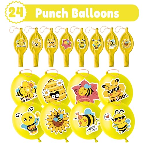 72 PCS Bee Party Favors ? 48 Pre-Cut Temporary Tattoos & 24 Bee Punch Balloons Themed Birthday Party Decorations Supplies Favors Gifts Goodie Bag Fillers Classroom Rewards for Boys Girls