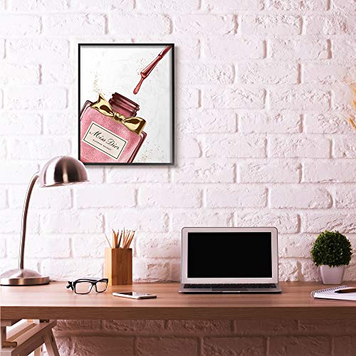 Stupell Industries Makeup Nail Polish Brush Pink Gold Drip Fashion Design Framed Wall Art, Multi-Color
