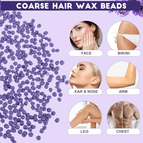 1lb Scented Hard Wax Beads, Sensitive Skin Brazilian Waxing Bead, Stripless Wax Bead for Coarse Hair Removal for Bikini Line, Body, Face, Arms, Legs, Back, Chest, 10 Wooden Sticks