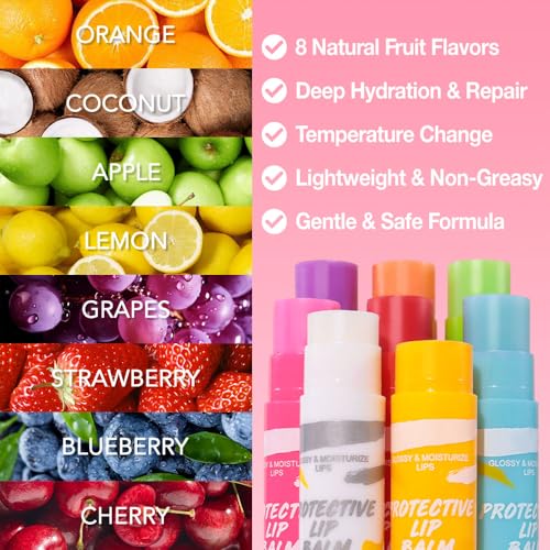 BINGBRUSH 8Pcs Color Changing Lip Balm Change Lipstick set,Fruit Ultra Moisturizing & Repairing Lip Care for Dry, Lip Tint Stain Gloss Balm Long Lasting Waterproof Moisturizer Lipstick Set for Women
