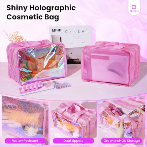 Nail Kit for Beginners with Everything: Professional Nail Kit Acrylic Set with Practice Hand Drill U V Light Gel Polish in Makeup Bag Gift for Women Salon Home (Holo Pink)