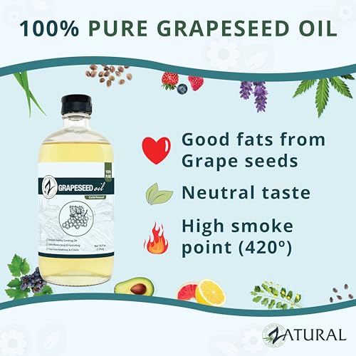 Zatural Grape Seed Oil-Cold Pressed, Virgin, Undiluted, 100% Pure Grape Seed Oil (16oz GLASS)